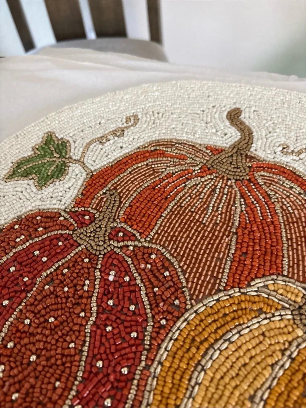 Shabby Chic Beaded Fall Pumpkins Charger Autumn Placemat*Leaves*Centerpiece